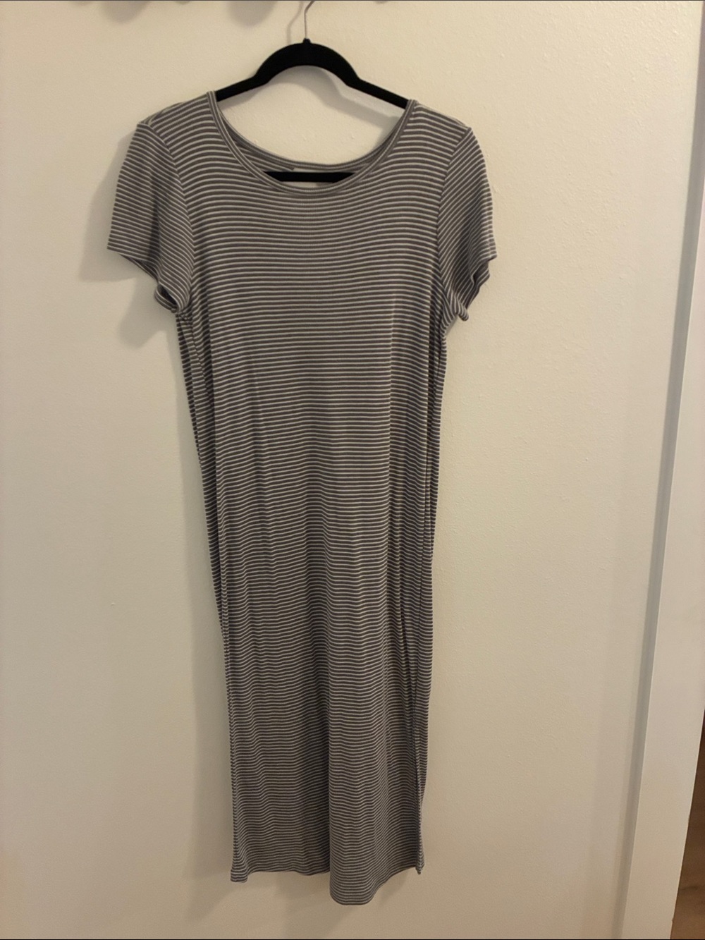 Everly Gray and White Striped Midi Dress